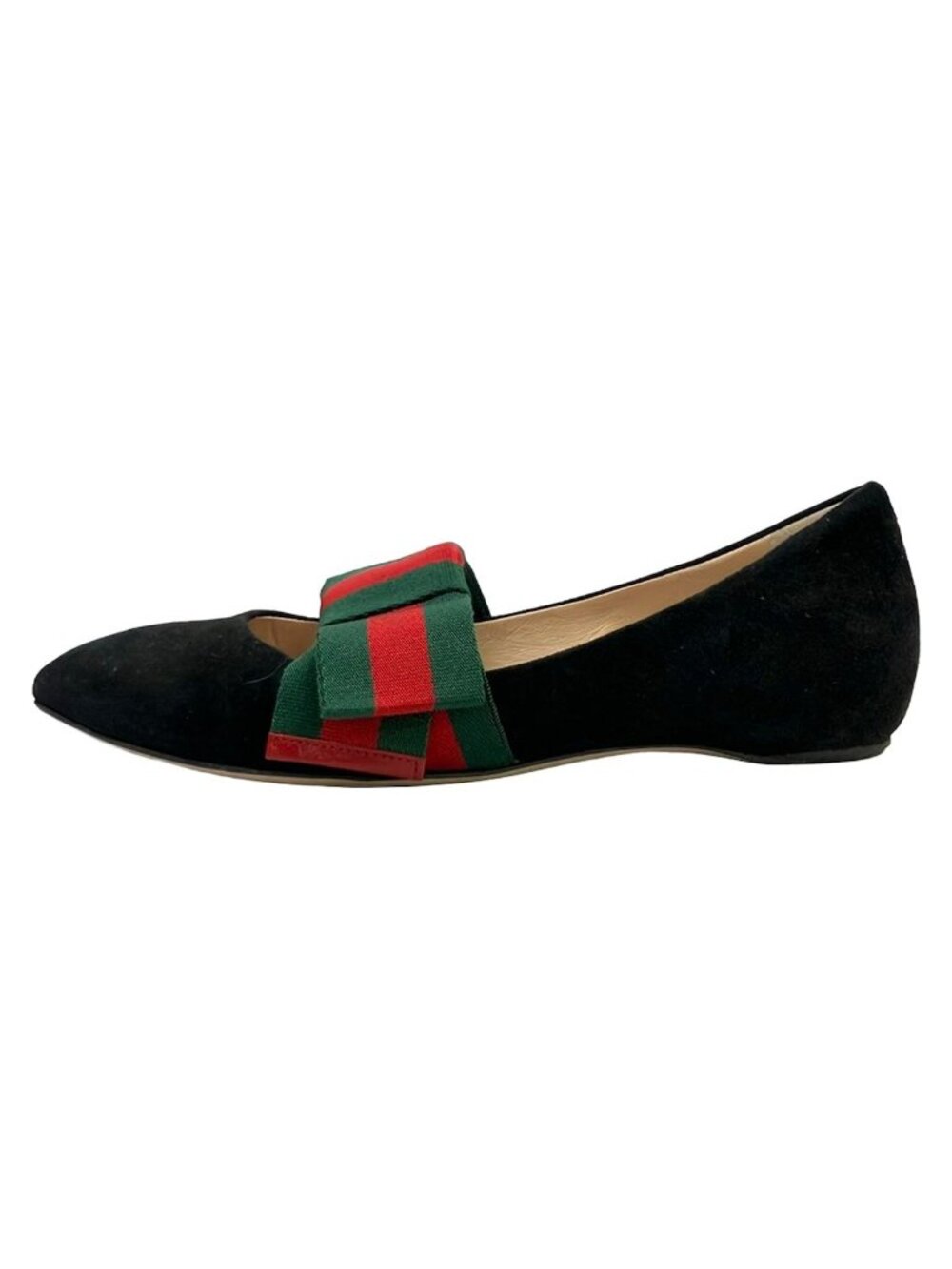 Gucci Flat Shoes Sherry Black Green Red Ribbon Leather